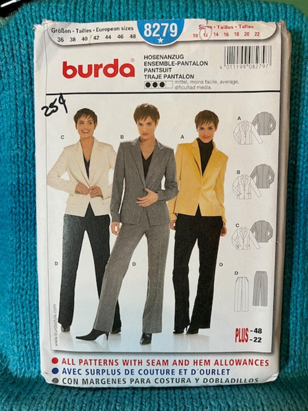 Burda 8279 sewing pattern womens suit blazer pants